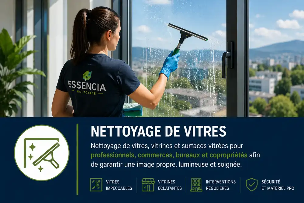 Essencia nettoie vos vitres et vitrines. Secteur 38140, 38500, 38210
